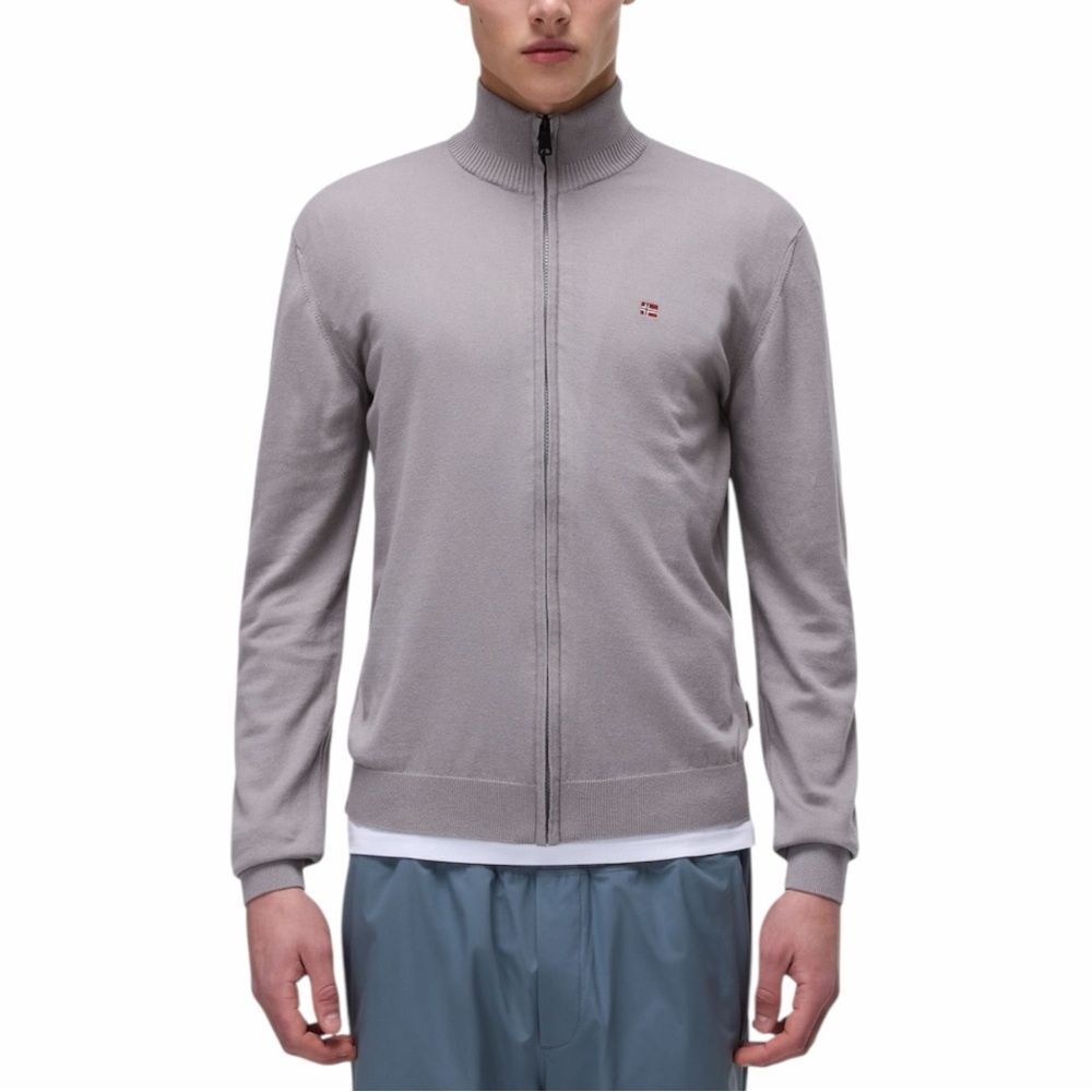 Napapijri Balis Grey Full Zip Sweatshirt Mock Neck Knit Cardigan Jacket Mens XL